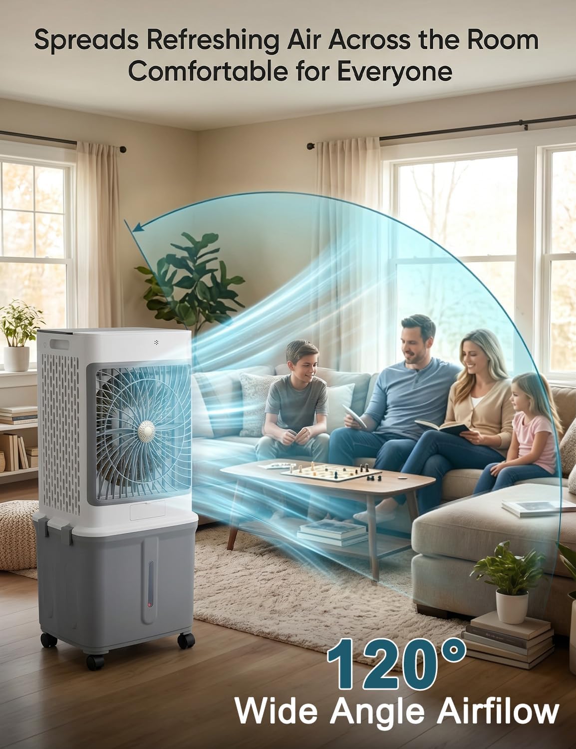 Swamp Cooler Cooling Fan, 10-Gal Portable Air Conditioners Windowless | Evaporative Air Coolers with Detachable Tank, 3 Speeds, Timer, Remote, and Rolling Casters for Patios, Garages, Apartments